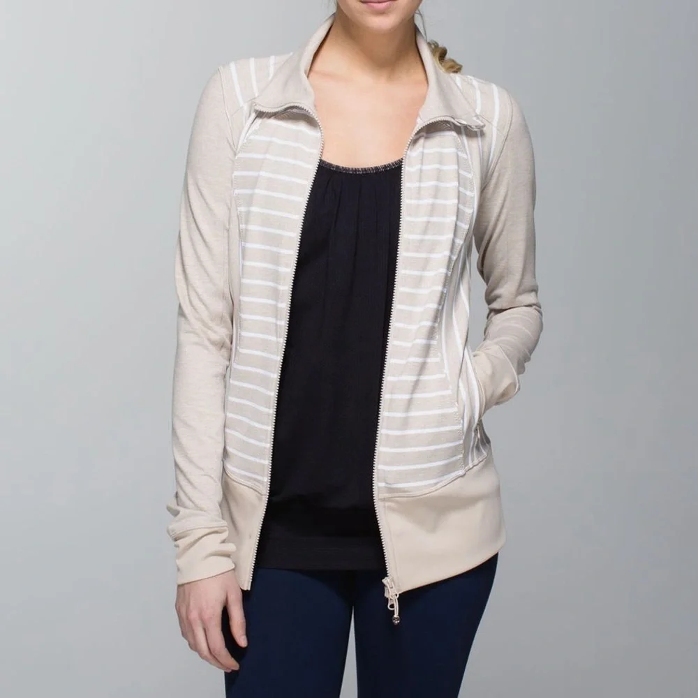 Lululemon Nice Asana Jacket -Deauville Stripe Heathered Cashew/White Size 10